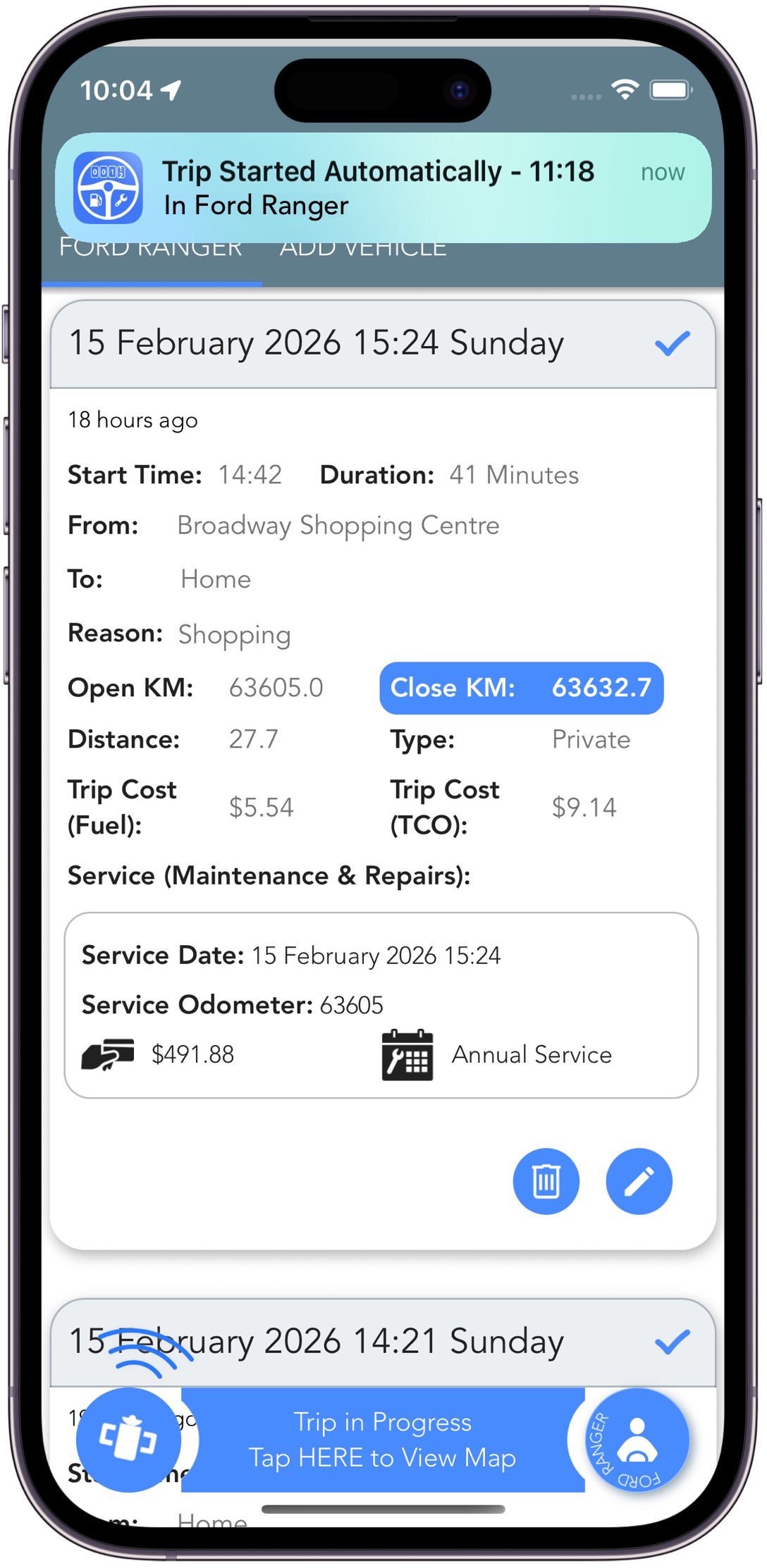 Trip Logbook App - Automatic Car logbook in app screenshot