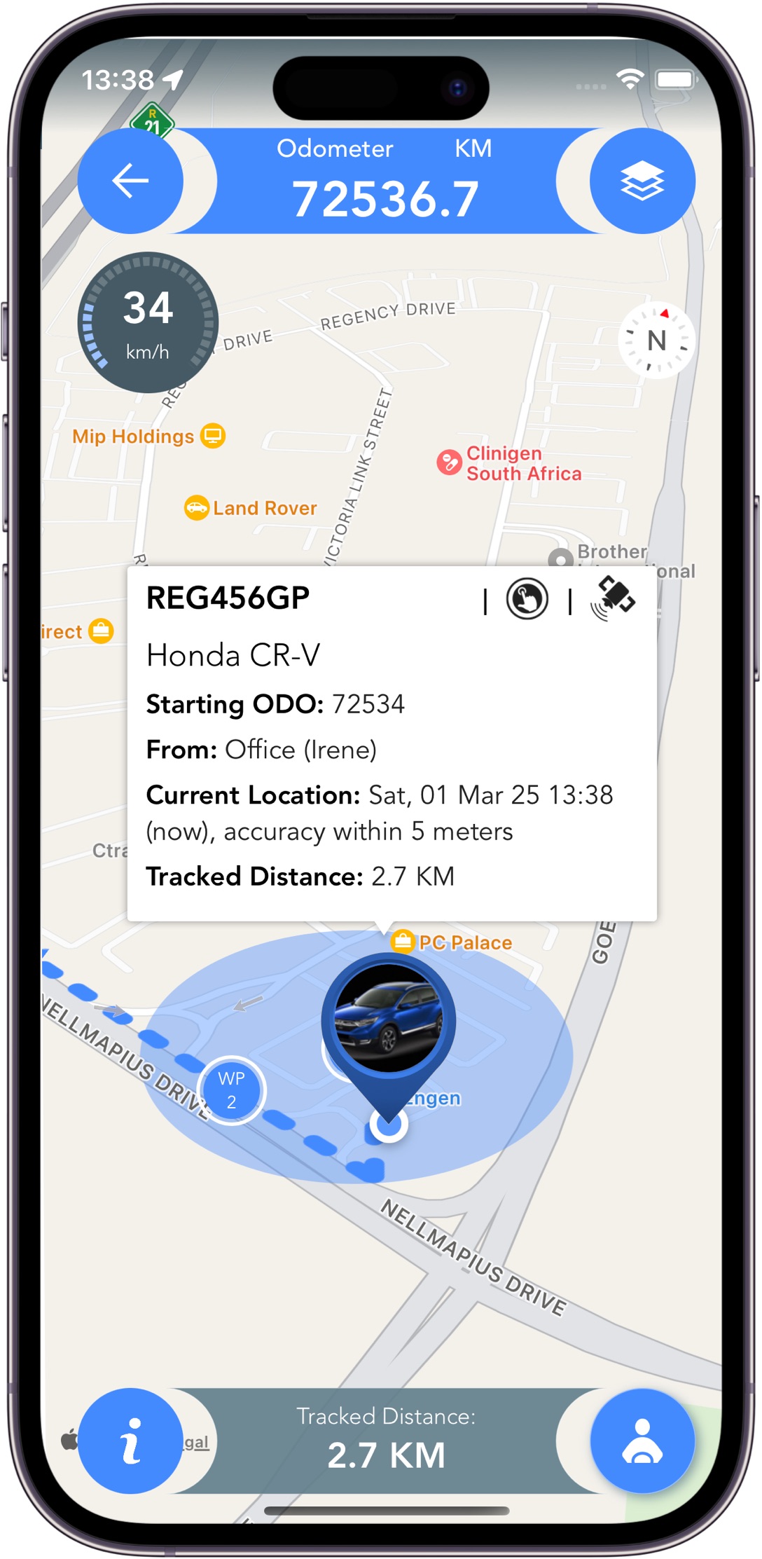 Trip Logbook App - GPS tracking - Trip in Progress screen