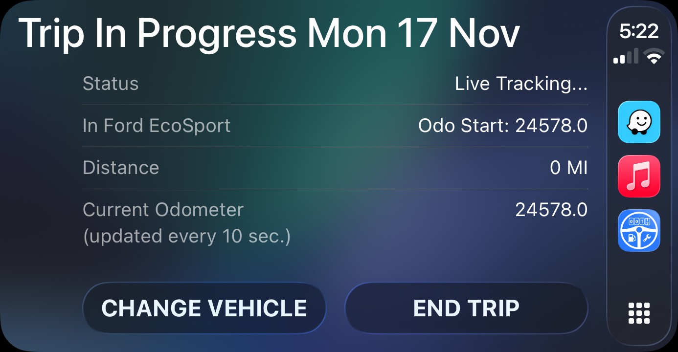 Trip Logbook Mileage Tracker App with CarPlay - Monitor and end mileage tracking